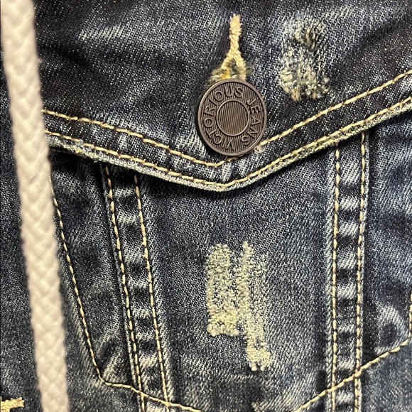 Victorious Blue Denim Vest with Removable Gray Hood - Picture 4 of 10